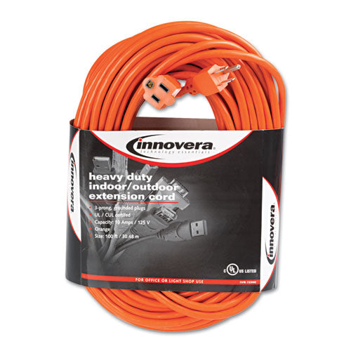 112848 Innovera® Indoor/Outdoor Extension Cord, 100 ft, 10 A, Orange - Image 1