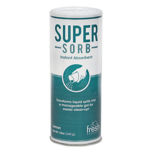 224095 Fresh Products Super-Sorb Liquid Spill Absorbent, Lemon Scent, 720 oz, 12 oz Shaker Can - Image 1