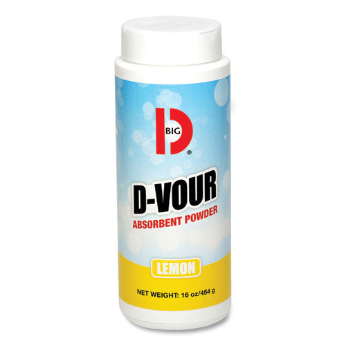 734064 Big D Industries D-Vour Absorbent Powder, Lemon, 16 oz Canister, 6/Carton - Image 1