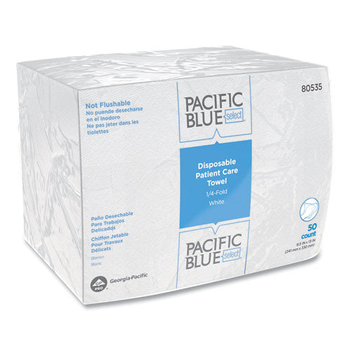 image_66012fa5-0938-45b9-8f6b-eab2b5270fa1 Georgia PacificĀ® Professional Pacific Blue Select Disposable Patient Care Washcloths, 9.5 x 13, White, 50/Pack, 20 Packs/Carton - Image 1